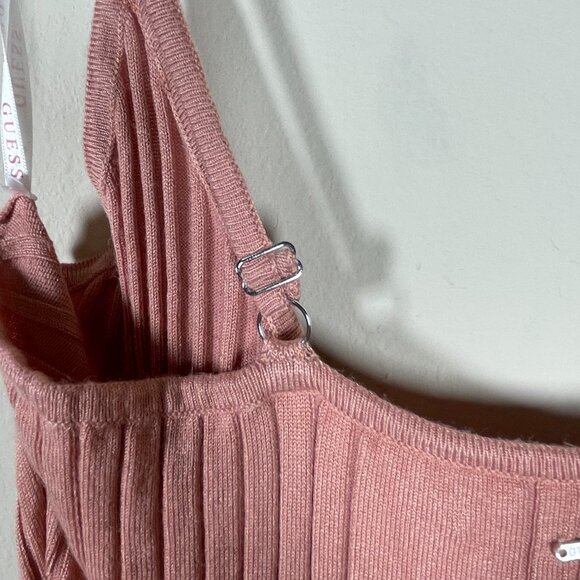 Guess Women's Pink Ribbed Stretch Midi Dress Button Detail XL Tank Henley Style! - Picture 8 of 8